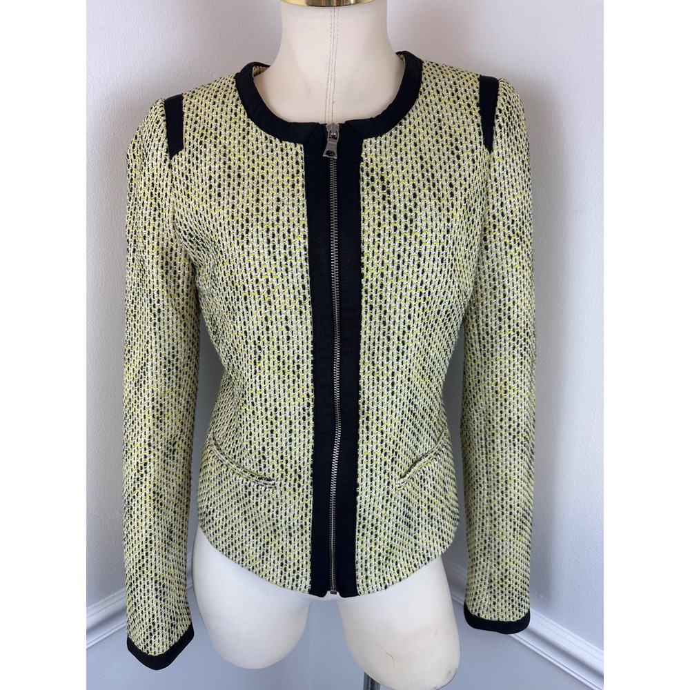 BANANA REPUBLIC TALL Yellow Black & White Tweed Zip Front Blazer Jacket | 6 Tall - Picture 3 of 13